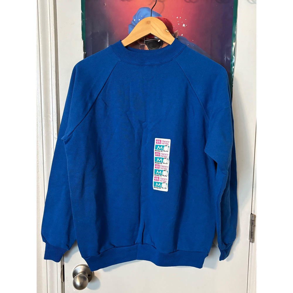 Vintage Hanes Her Way Royal Blue Raglan Sweatshirt Roomy Fit Medium90s Deadstock